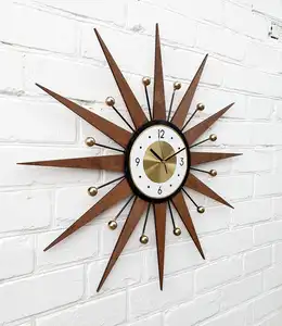 Ручной работы 1970s стиль Sunburst часы латунь золотой большой винтажный современные промышленные часы