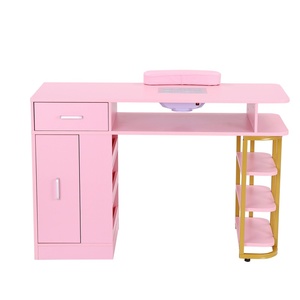 Mesa de Manicura Moderna de Madera Rosa con Colector de Polvo y Soporte Dorado, Mueble de Salón para Salón de Belleza y Tienda de <span class=keywords><strong>Uñas</strong></span> - Product Image 1