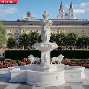 YOUFINE Large Outdoor Villa Garden Decor Stone <strong>Water</strong> <strong>Feature</strong> Natural White Marble Fountain with Four Lions and Ladies Statues - Product Image 3