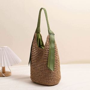 Summer Fashion <b>Ribbon</b> Shoulder Straw Bag New Large Capacity Solid Color Woven Bag Seaside Travel Beach Bag - Product Image 2