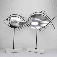 Sculpture abstraite Art Déco en forme de poisson argenté, artisanat en métal et marbre, statue de bureau, décoration intérieure, vente en gros