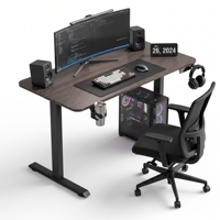 Bureau debout électrique en métal modèle AX avec surface en bois, hauteur réglable, station de travail gaming, crochet pour casque, porte-gobelet et écran LED