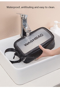 Borsa da trucco in PVC <span class=keywords><strong>trasparente</strong></span> di grande capacità con etichetta privata con impugnatura impermeabile borsa cosmetica da viaggio - Product Image 3