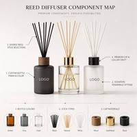 Flacon diffuseur rond en verre transparent avec nœud en ruban noir assorti et bâtonnets en fibre noire, vide, pour huiles essentielles