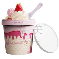 Pots à glace en plastique, pot à gelato avec couvercle et cuillère intégrée, récipient pour congélateur, rond, 500 ml, étiquette IML imprimée