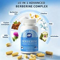 Capsules de complexe de berbérine HCL 10-en-1 avec cannelle de Ceylan, chardon-Marie et NAC pour le soutien du glucose sanguin, du métabolisme hépatique et cardiaque – Capsule végétalienne