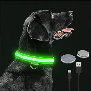 LED Glowing Pet Dog Collar Adjustable Flashing Rechargeable Night Luminous Light Up Dog Collars For Pets Anti-Lost