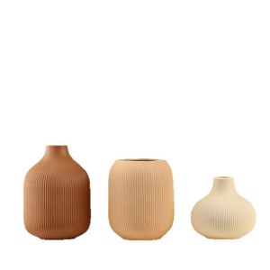 Vase en céramique à rayures de style européen, ensemble de trois pièces, design artistique pour l'affichage de fleurs séchées, décoration intérieure - Product Image 6
