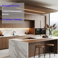 Ensemble de meubles de cuisine pour projet résidentiel mexicain, design moderne, laque brillante, placage de chêne, portes cannelées, armoires de cuisine