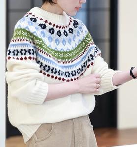 NARI Daily Women's Oversized Crew Neck Fair Isle Wool Knitted Sweater Pullovers <span class=keywords><strong>Pull</strong></span> <span class=keywords><strong>de</strong></span> <span class=keywords><strong>ski</strong></span> chaud et à manches longues <span class=keywords><strong>de</strong></span> style coréen - Product Image 2