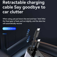 Chargeur de voiture rétractable 65W à charge rapide, adaptateur de chargeur de voiture USB C 4 en 1 avec double câble rétractable pour iPhone, Android, ordinateur portable