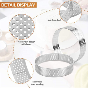 Anneau de tarte de 3.15 pouces anneaux de tarte perforés pour la cuisson en acier inoxydable anneau de gâteau rond antiadhésif, <span class=keywords><strong>tartelette</strong></span> de cercle de <span class=keywords><strong>moule</strong></span> à pâtisserie en métal - Product Image 3