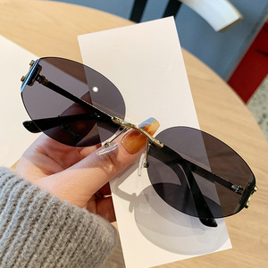 Frameless <b>Sunglasses</b> Women Oval Metal Frame UV400 PC Lens Black For Outings Driving Parties - Product Image 2