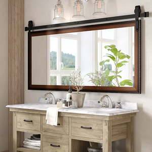 Grand miroir décoratif mural <span class=keywords><strong>rond</strong></span> en métal brossé bronze style Art Déco - Product Image 1
