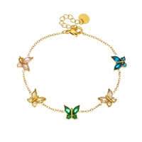 Bracelet papillon en acier inoxydable plaqué or 18 carats avec zircon cubique arc-en-ciel, étanche, bijoux pour femmes