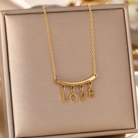 Collar de Joyería de Moda con Cadena Delgada y Dije LOVE Chapado en Oro de 18k, de Acero Inoxidable Antideslustre, para Regalo del Día de San Valentín Q177