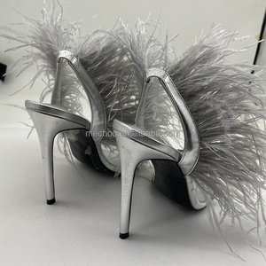 Personalizzare i sandali con tacco alto con piume di struzzo con cinturini con diamanti per donne Mature e sexy sandali con tacco alto - Product Image 4