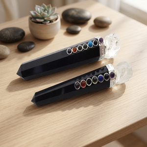 Varita de Cristal de Ágata Negra Natural, Piedras Curativas de 7 Chakras, Artesanía de Piedras Semipreciosas Hechas a Mano, Calaveras de Sanación Energética - Product Image 1