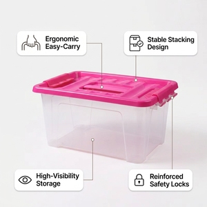 Boîte de rangement transparente portable avec couvercle à fermoir rose, bac organisateur en <span class=keywords><strong>PP</strong></span> robuste avec poignée ergonomique pour jouets et loisirs créatifs - Product Image 2