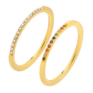 Fashion Gold Plated rainbow Color Zircon Charm Dainty Stainless Steel <b>Thin</b> <b>Ring</b> - Product Image 1
