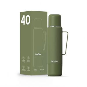Bouteille isotherme de voyage et de sport en acier inoxydable à double paroi de 40 oz avec poignée et deux couvercles, isolation sous vide 24-36 heures, pour aliments - Product Image 1
