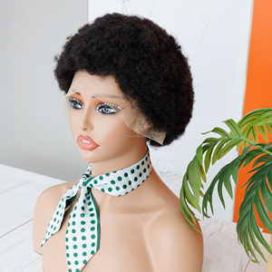Perruque afro bouclée crépue de 8 pouces, cheveux humains, sans colle, dentelle suisse complète, pour femmes et hommes noirs - Product Image 1