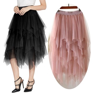 Femmes Double Couche Maille <span class=keywords><strong>Tutu</strong></span> Jupes Robe Asymétrique Une Ligne Robes De Mariée Robes Midi Plissées <span class=keywords><strong>Jupe</strong></span> En Tulle - Product Image 1