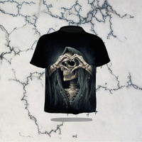 Vente en gros d'usine, t-shirts pour hommes à col rond, style punk, imprimé crâne de personnage d'Halloween, manches courtes, tissu en toile de haute qualité