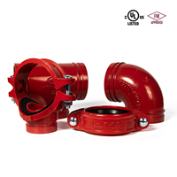 Coude en fonte ductile rainuré homologué UL FM, en stock, pour raccordement de tuyauterie