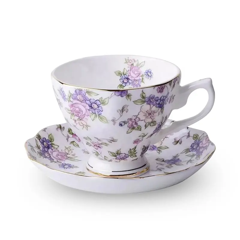 Wholesale Turkish nordic European luxury royal fine bone china ceramic flower porcelain coffee tea cup and saucer set