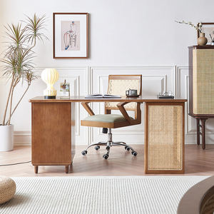 Chaise <span class=keywords><strong>de</strong></span> bureau moderne <span class=keywords><strong>de</strong></span> style mi-siècle en bois massif et rotin, réglable en hauteur, pivotante, avec accoudoirs, pour le travail à domicile ou l'étude - Product Image 3