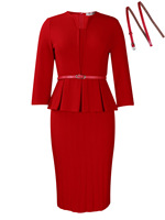 Setelan Rok Pensil Satin Musim Dingin Wanita Model V-neck Berkerut Pinggang Tinggi untuk Kantor, Kasual Bisnis dengan Logo di Depan