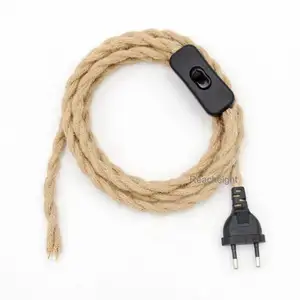 AC 110-250V 2 core Vintage Hemp Rope Cord Suspension Kit With Switch EU Plug Power Cord for Table Lamp