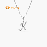 Collier en or massif 14 carats avec pendentif lettre initiale K en écriture cursive, collier en or véritable pour femmes, bijoux fins, cadeau de Noël