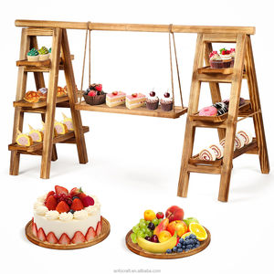 Présentoir à Gâteaux à 3 Niveaux en Bois, Support à Cupcakes, Ensemble de Présentation de Table à Desserts avec Plateau Rond, Plateaux Amovibles et Supports à Desserts Pliables - Product Image 1