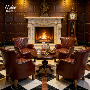 <span class=keywords><strong>Fauteuil</strong></span> de salon vintage en cuir véritable avec pieds en bois, design ergonomique, fait main et durable - Product Image 1