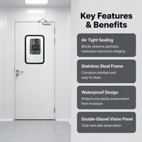 Porte médicale moderne à grain de bois, simple battant avec panneau de vision, facile à nettoyer, cadre en acier durable pour hôpital, clinique, salle de chirurgie