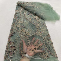 Haut de gamme perles lourdes dentelle ongles perle paillettes broderie tissu brodé dentelle perlée pour robe de mariée
