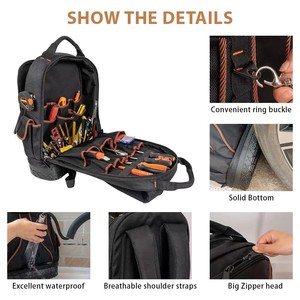 Wholesale Portable Oxford Cloth Waterproof <b>Backpack</b> Zipper Plastic Bottom Large Capacity Wear-resistant <b>Tool</b> <b>Bag</b> New Electrical - Product Image 4