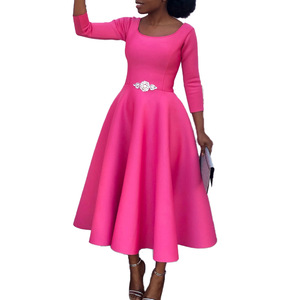 Abito Estivo <span class=keywords><strong>Taglie</strong></span> <span class=keywords><strong>Forti</strong></span> 2025 a Tinta Unita con Gonna Ampia, Elegante Abito <span class=keywords><strong>da</strong></span> Sera Formale di Classe, Abito Casual <span class=keywords><strong>da</strong></span> Donna con Scollo Rotondo - Product Image 3