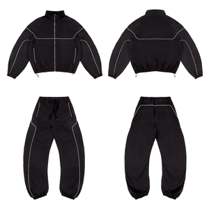 Reflective Strip Zip-Up <b>Jacket</b> Tracksuit Spring Unisex Sweatpants Hoodie Set Custom Printed Design Oversized Streetwear - Product Image 1