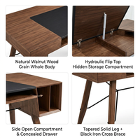 Bureau Minimaliste JM en Placage Noyer, Table d'Écriture à Plateau Rabattable en Bois Massif avec Rangement, Design Mid-Century pour Bureau à Domicile