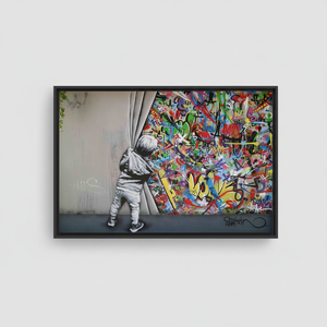 Banksy Boy Graffiti <b>Canvas</b> Art: Printed Design, Black <b>Frame</b>,BLACK FRAMED <b>CANVAS</b> - Product Image 2