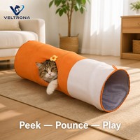 Tunnel pour chat en peluche orange et blanc, pliable, avec ouverture, 2 tailles : 25x80 cm et 25x120 cm