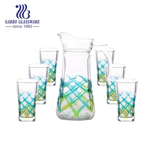 Trung Quốc Nhà Máy Hot Bán 7 Cái Mùa Hè Patterned Nước Ép Sữa Uống <span class=keywords><strong>Glass</strong></span> Cup Tumbler Waterpots <span class=keywords><strong>Glass</strong></span> <span class=keywords><strong>Pitcher</strong></span> Jug <span class=keywords><strong>Set</strong></span> - Product Image 4