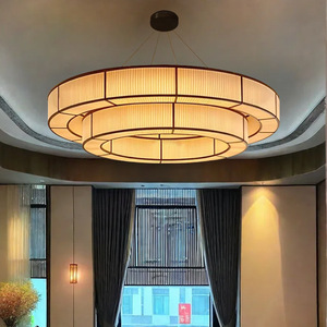 Lustre rond de style chinois, éclairage LED pour restaurant, salle privée, salle de banquet, salon de thé, comptoir de bar, tissu design - Product Image 3