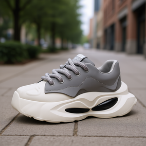 รองเท้าผ้าใบผู้ชายแฟชั่น พื้นหนา ทรง Dad Shoes พื้นรองเท้า EVA พื้นยาง  แบบผูกเชือก หัวมน ใส่สบาย เดินได้ทุกฤดู - Product Image 2