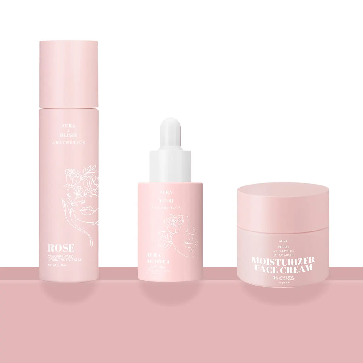 Soins de la peau de marque privée Rose Toner Rétinol Crème Anti-âge Rides Éclaircissant Blanchiment Kit Visage Ensemble de soins de la peau