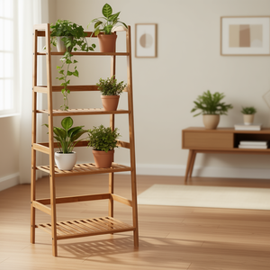 Étagère à plantes en bambou à 4 niveaux, étagère en forme d'échelle, couleur marron naturel, stable, autoportante, meubles de salon - Product Image 2