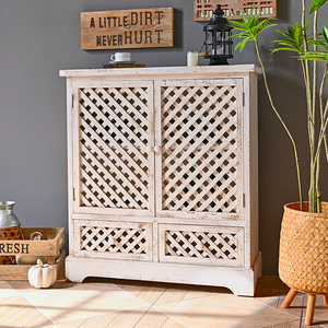 White Solid Wood Storage <b>Side</b> Cabinet Rustic Unique for Bedroom & Living Room Modern Design for Home Use - Product Image 2